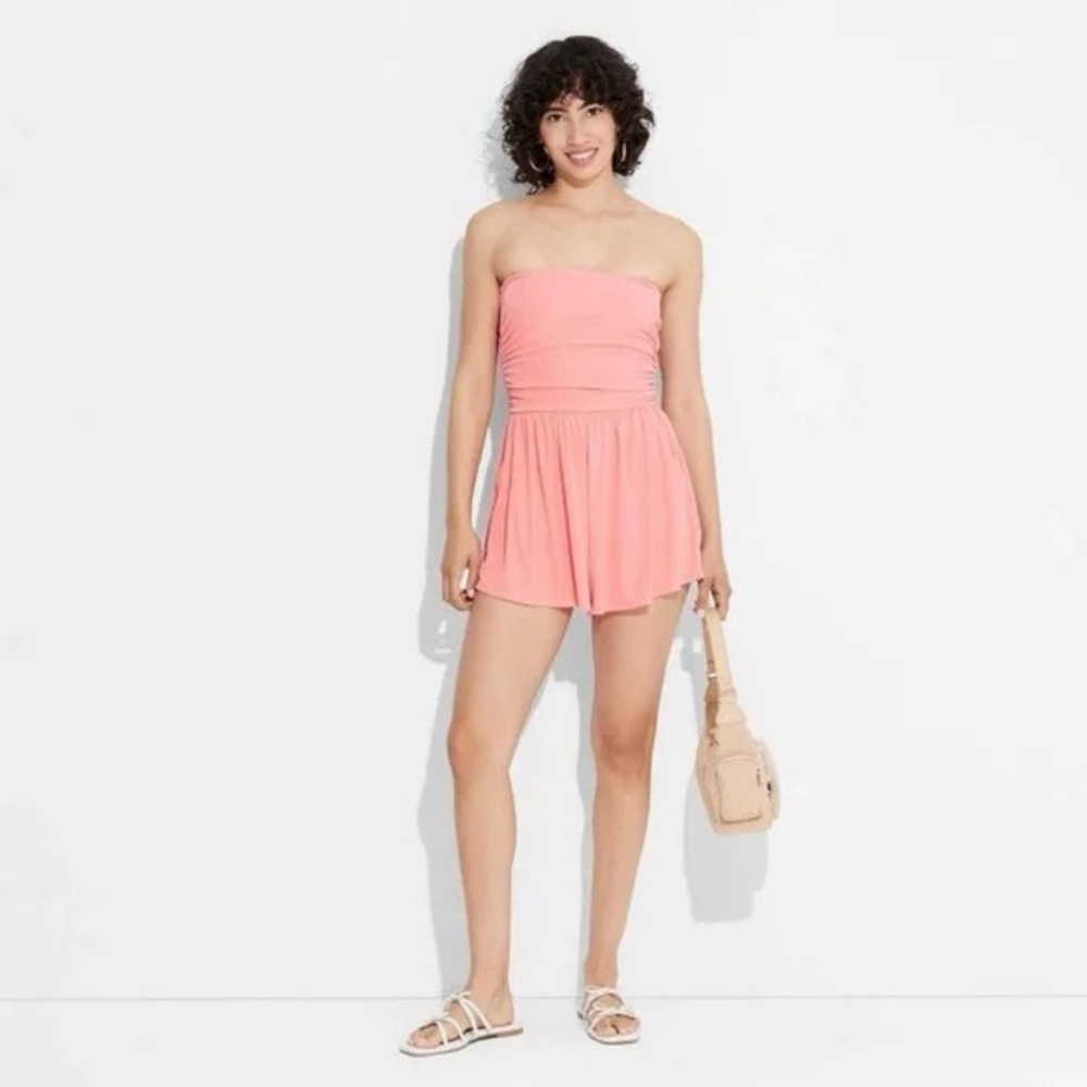 Pink Women's romper with pockets slightly ribbed